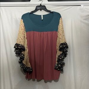 Celeste Teal and Pink Long Sleeve Dress